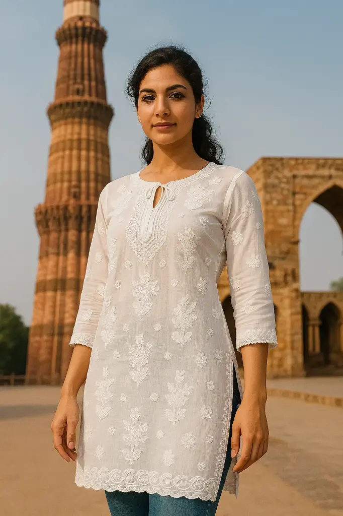 Muslin Kurti with Bakhiya & Cutwork Embroidery