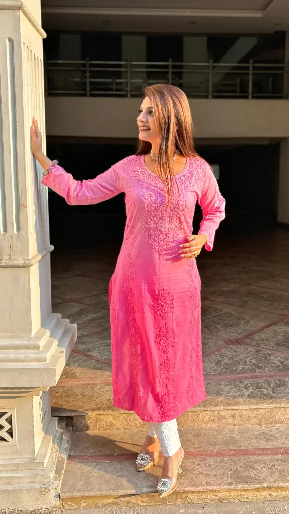 Chikankari Embroidered Summer Kurti Dobby Cotton Elegance