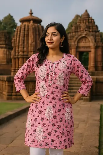 Soft Cotton printed chikan work kurtis