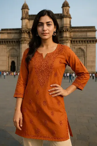 Beautiful Mul Cotton dyeable fine embroidery chikan work short tops