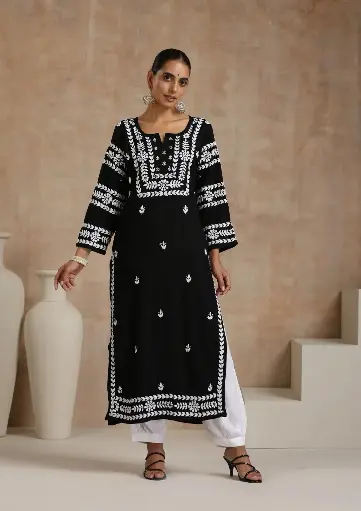 3 d Lucknowi Hand Chikankari Embroidery Work Kurti