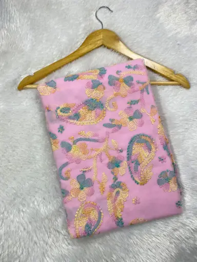 Beautiful Georgette Resham thread fancy Pallu saree