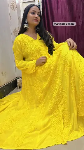 Pure Muslin Aline Gown Embroidery Design