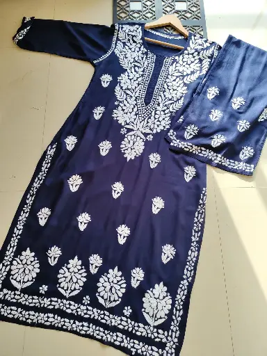 Beautiful Reyon Cotton fine embroidery chikan work kurti & plazo sets