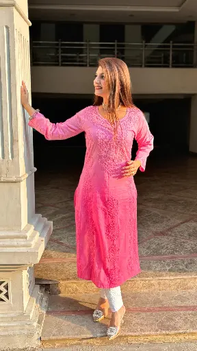 Chikankari Embroidered Summer Kurti Dobby Cotton Elegance