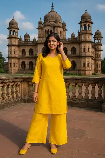 Dyeable Rayon Cotton with Fine Chikankari Embroidery-Kurti & Plazo