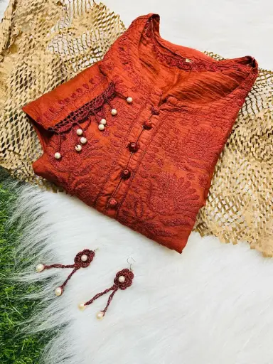 Chanderi Dyeable Kurti with Quraishiya and Motiwork