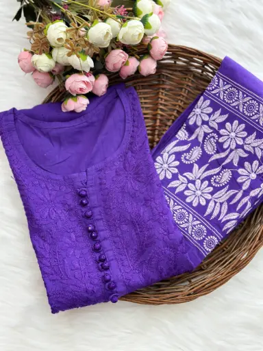 Mul Cotton Printed Chikankari co-ord set