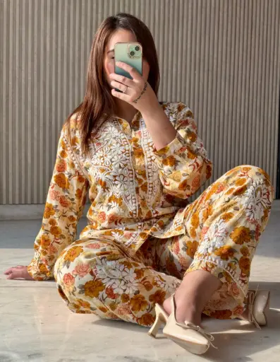 Premium Rayon Cotton Printed fine embroidery Chikankari coord sets