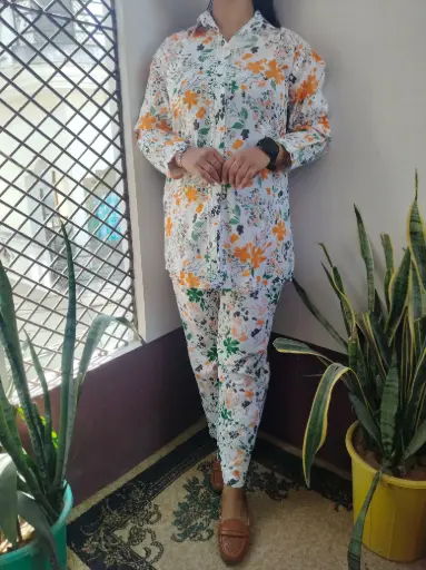 Printed fine embroidery chikankari co-rd sets