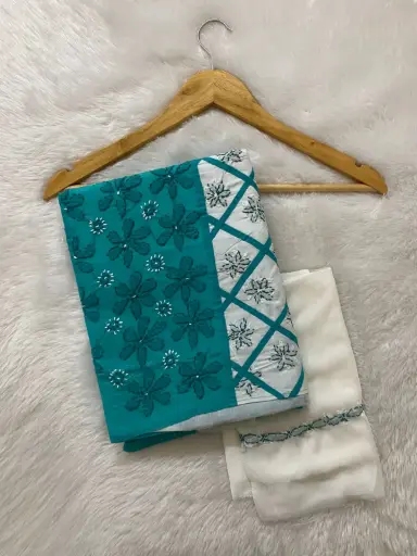 Cotton Printex(mix design) contrast salwar with Fine Chikankari Suit Piece.